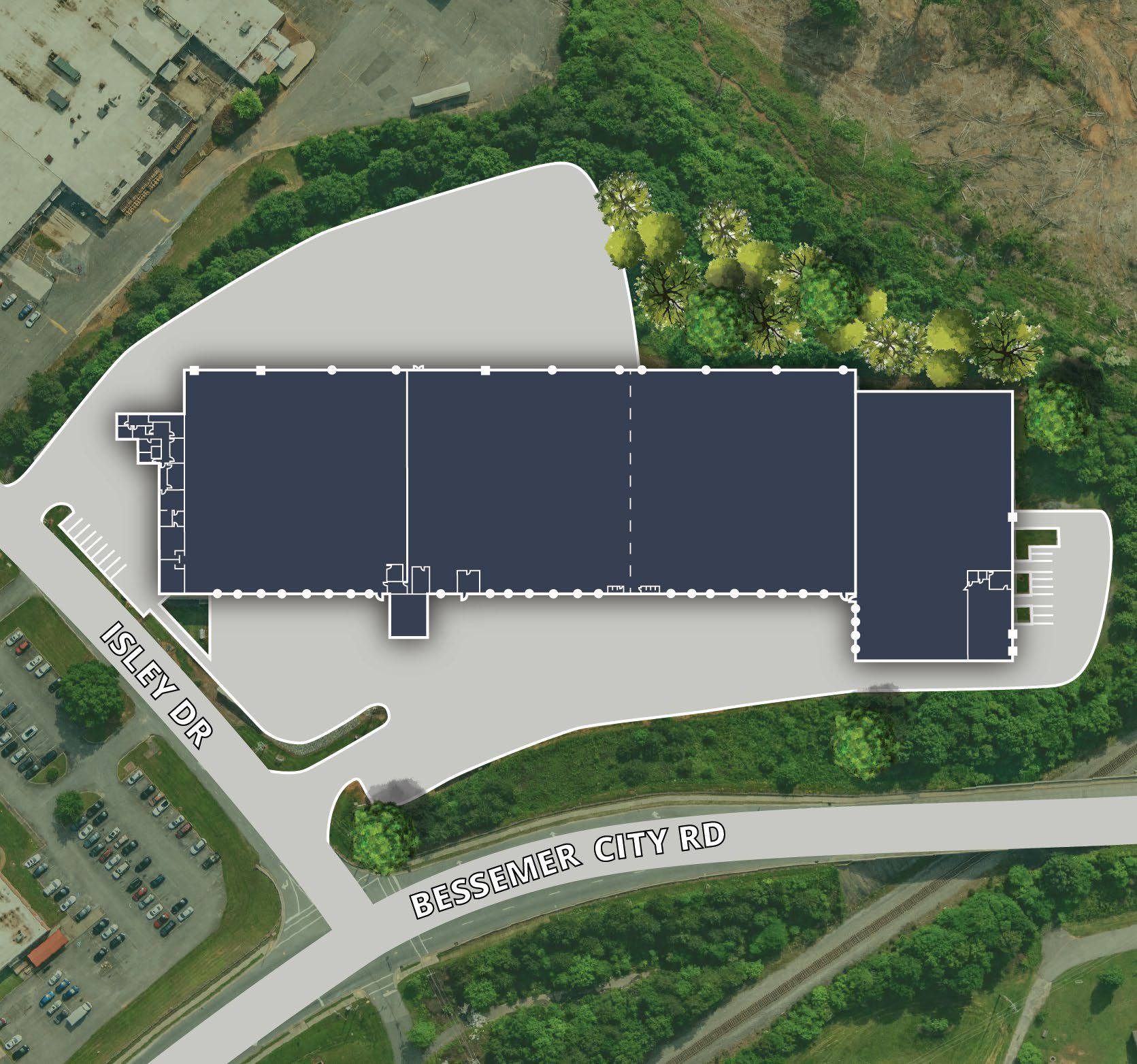1224 Isley Drive site plan showing available space and outdoor storage yard